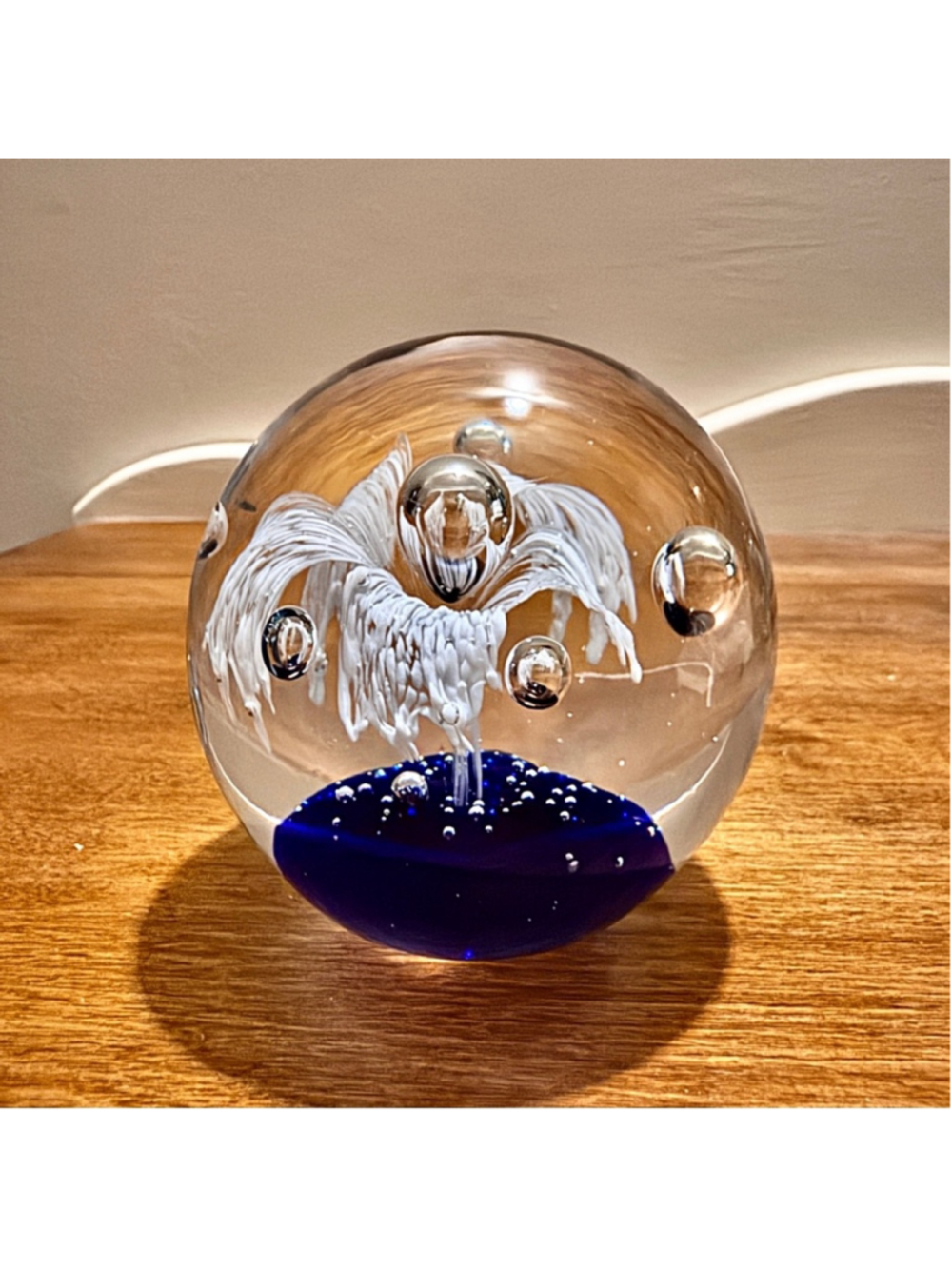 8. Glass Paperweight Collectible-Murano Blue-White Clear Color - Picture 3 of 6